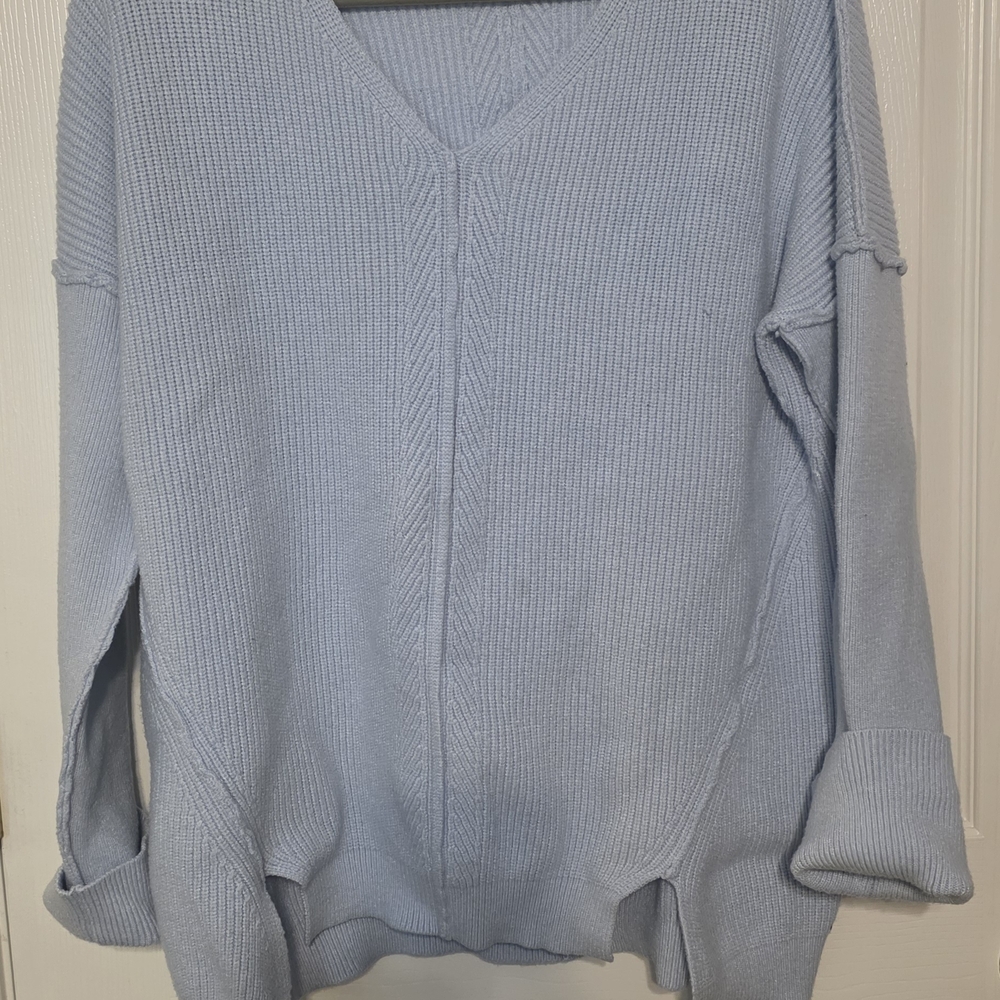 Light Blue V-Neck Women's Sweater